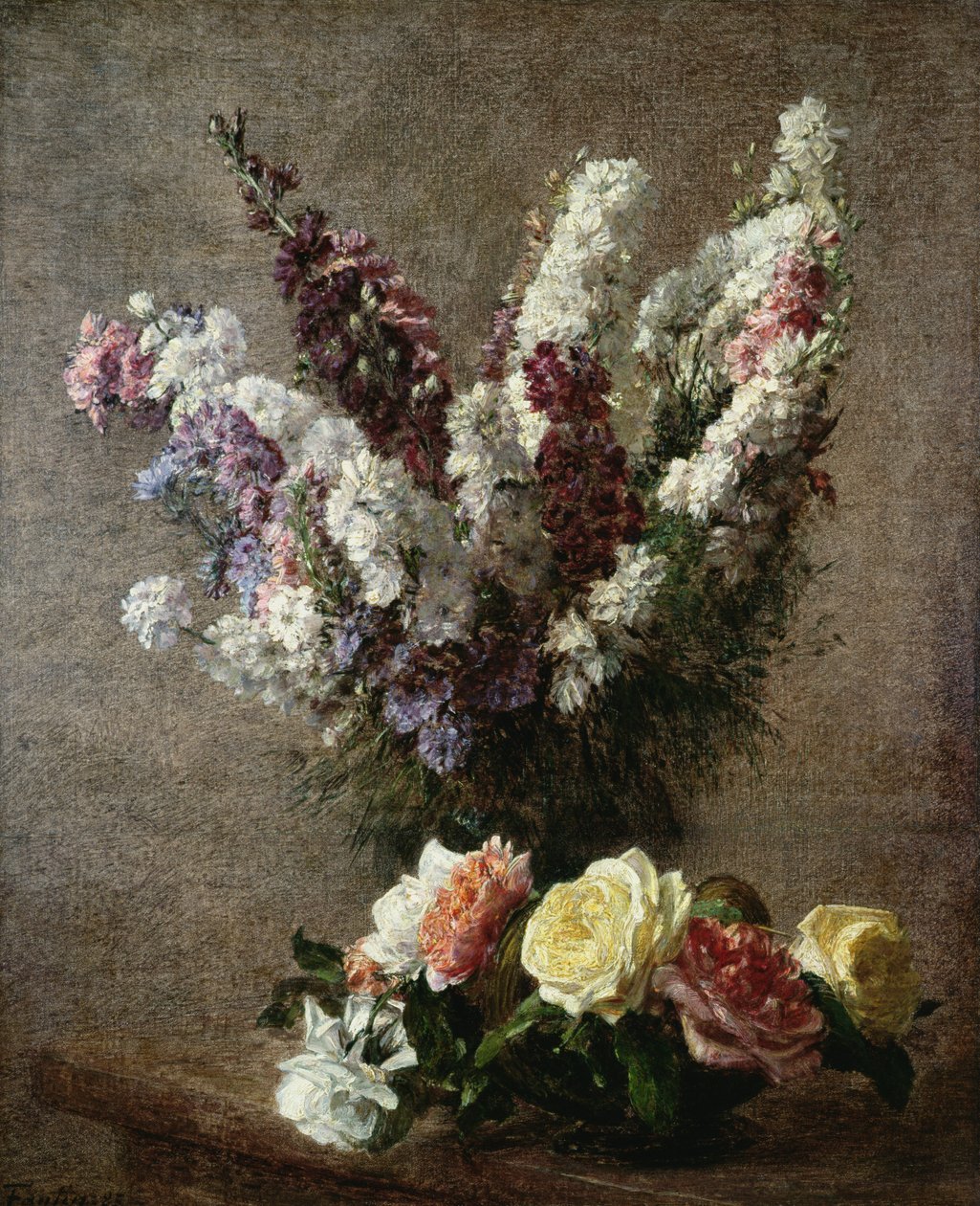 Roses and Larkspur, 1885 av Ignace Henri Jean Fantin Latour