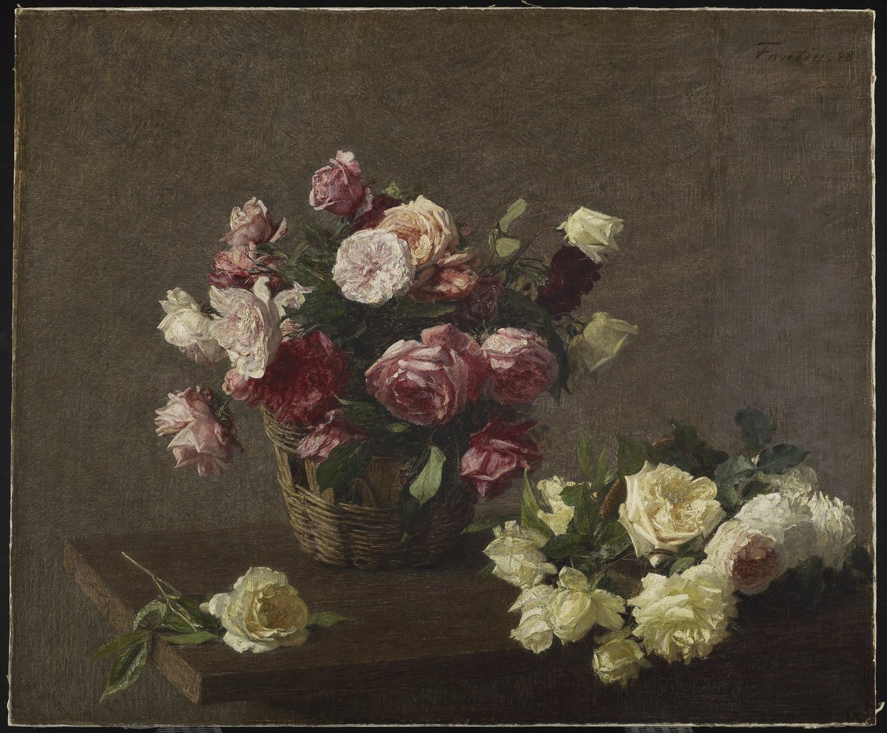 Roses in a Basket, eller Roses in a Basket, 1888 av Ignace Henri Jean Fantin Latour