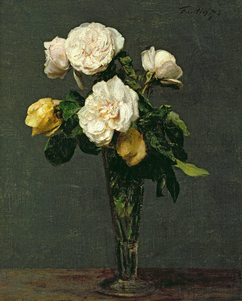 Roser i en champagnefløyte, 1873 av Ignace Henri Jean Fantin Latour
