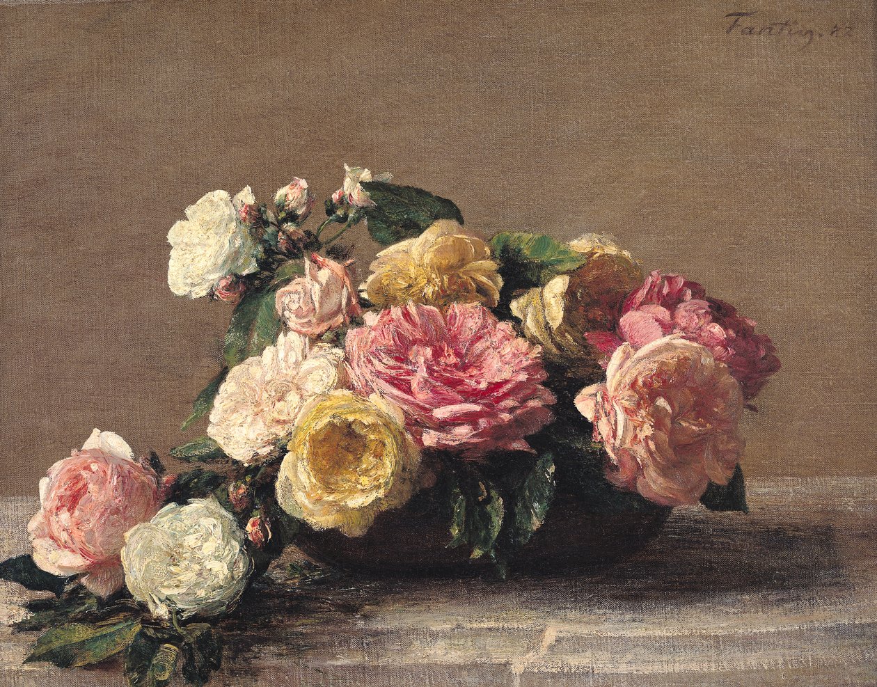 Roser i en tallerken, 1882 av Ignace Henri Jean Fantin Latour