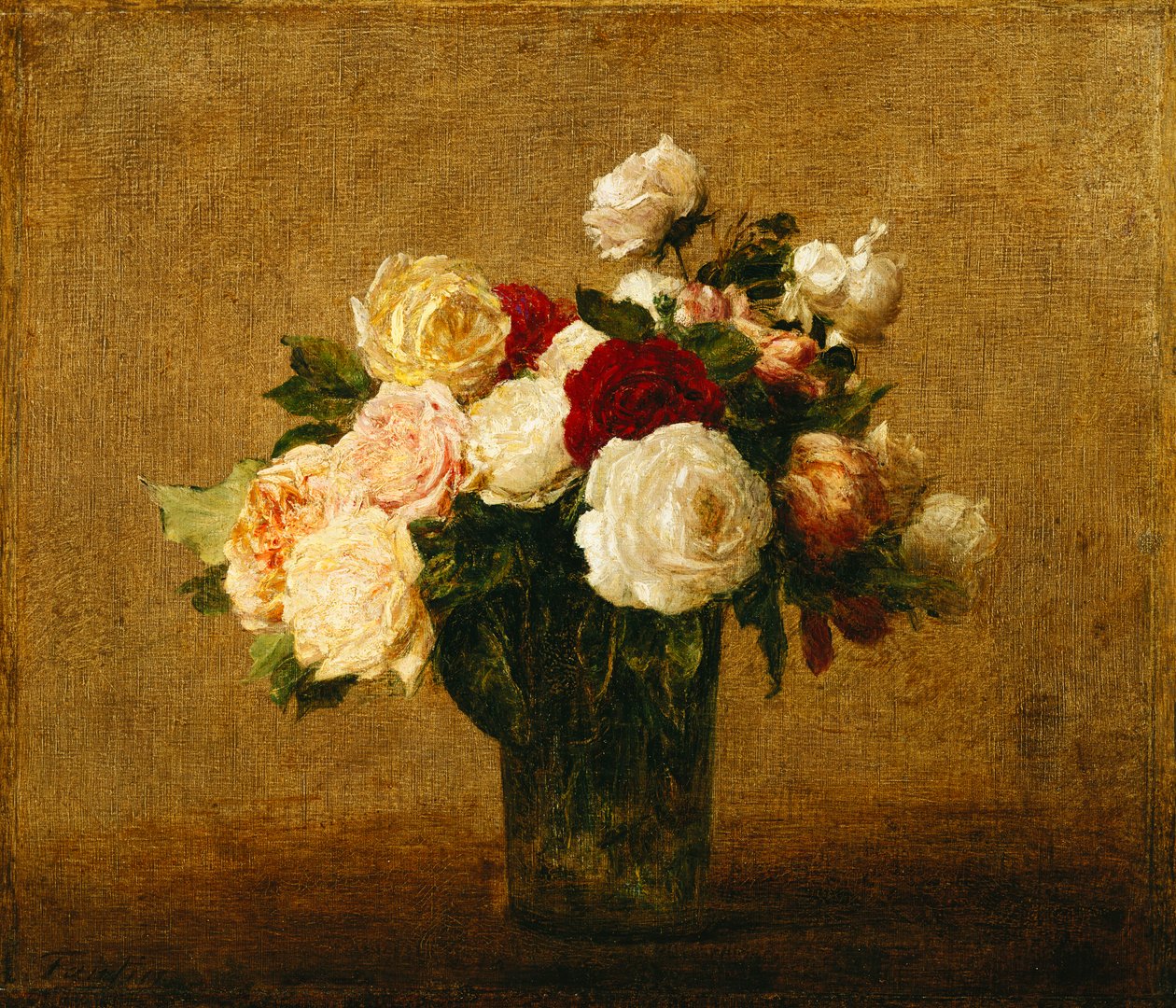 Roser i en glassvase; Roser i en glassvase, av Ignace Henri Jean Fantin Latour