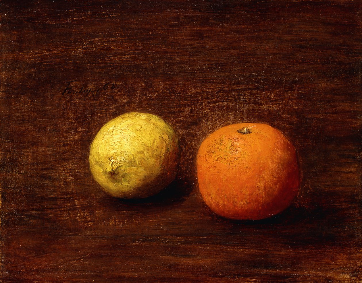 Stilleben, sitron og appelsin; Nature Morte, Citron et Orange, 1868 av Ignace Henri Jean Fantin Latour