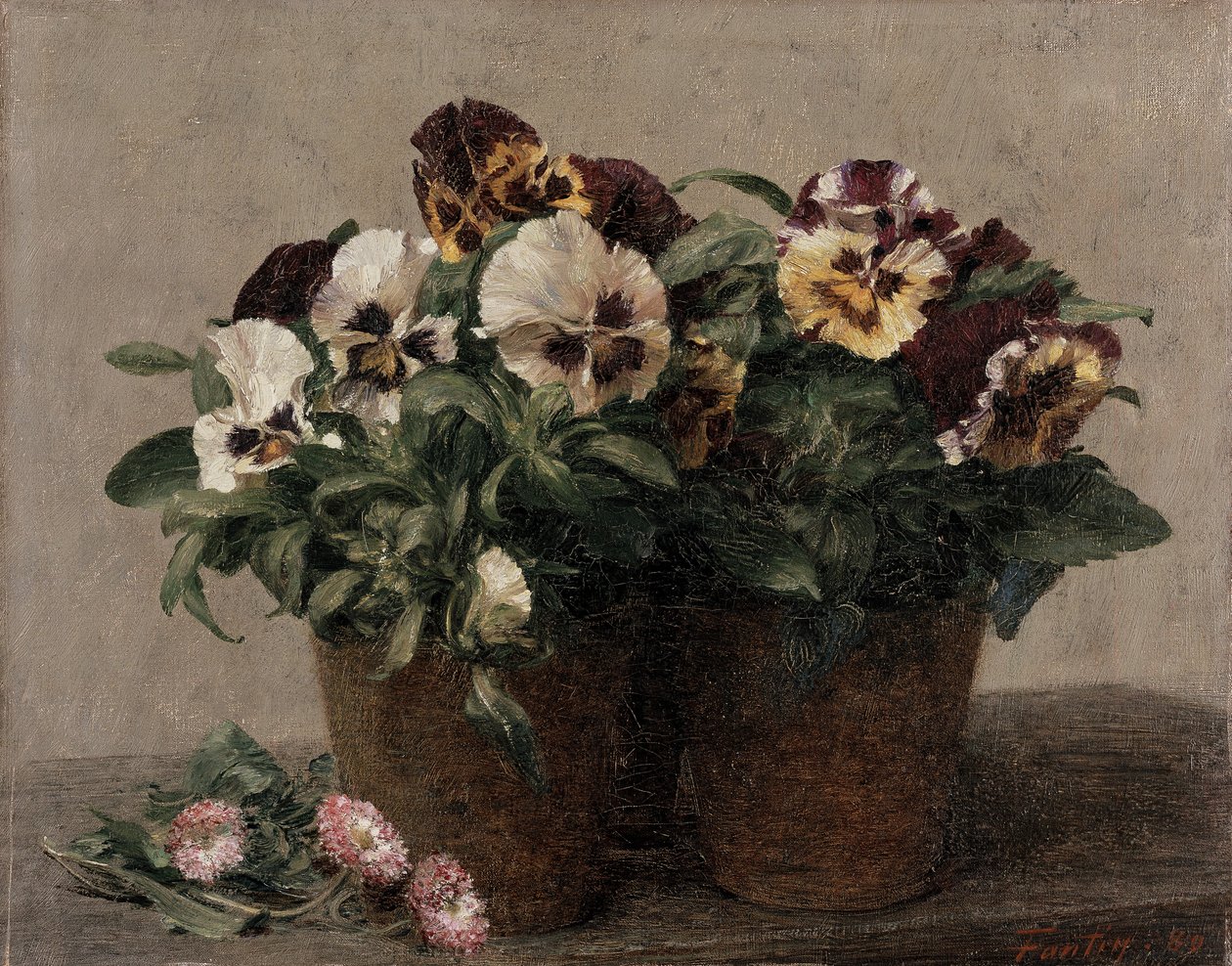 Stilleben av stemorsblomster og tusenfryd, 1889 av Ignace Henri Jean Fantin Latour