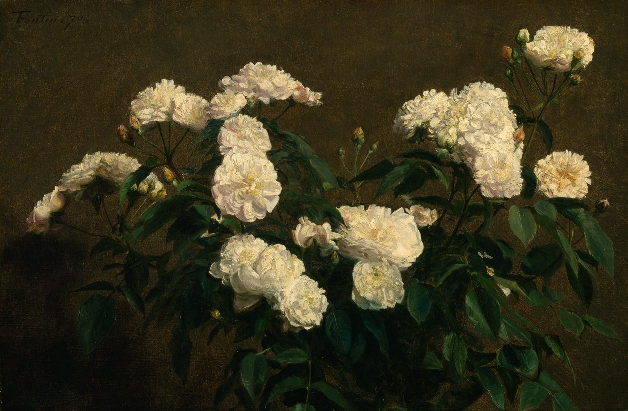 Stilleben av hvite roser, 1870 av Ignace Henri Jean Fantin Latour