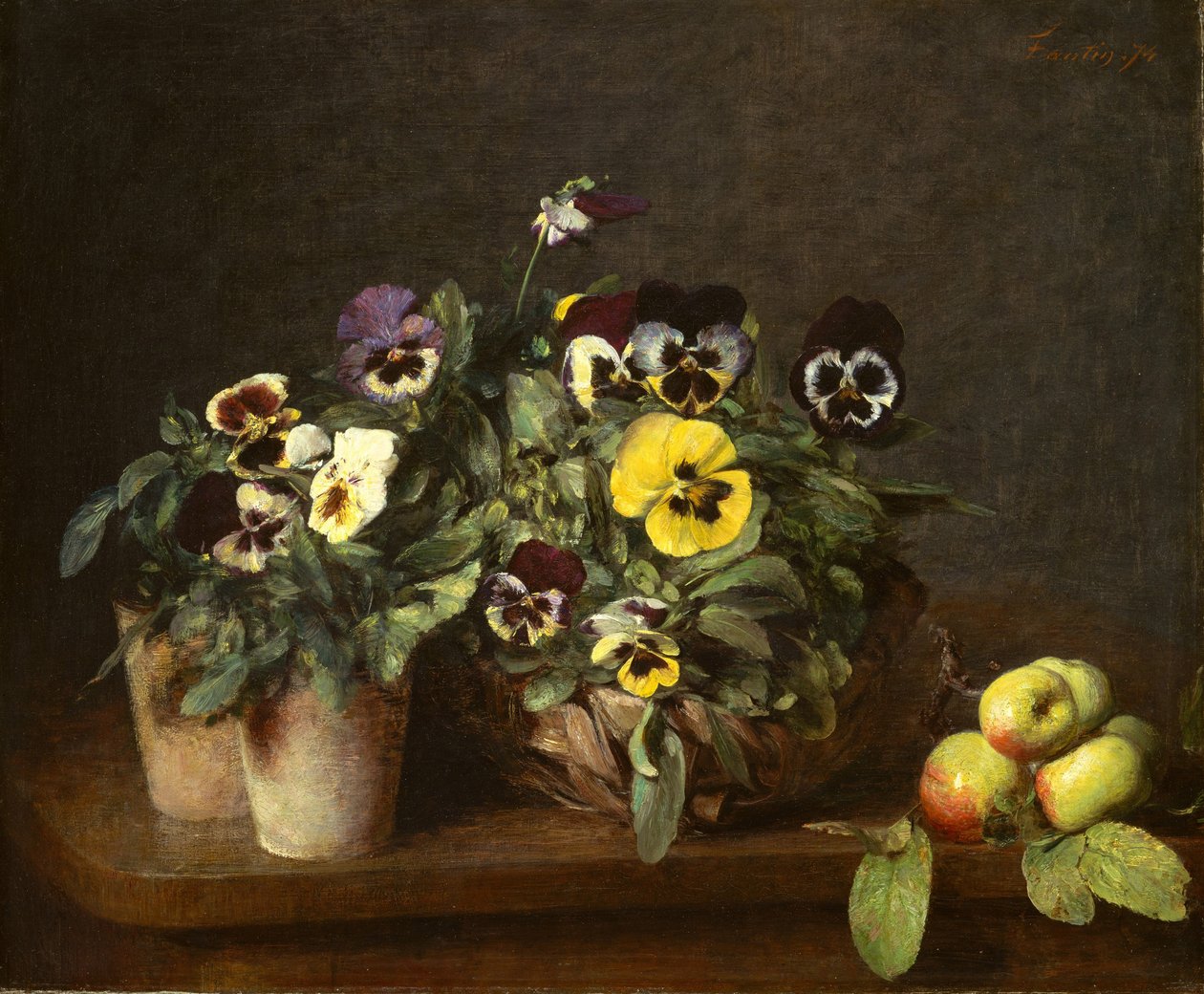 Stilleben med stemorsblomster, 1874 av Ignace Henri Jean Fantin Latour