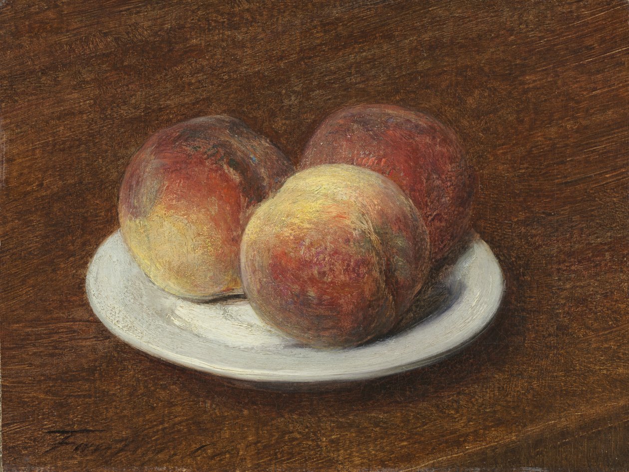 Three Peaches on a Plate, 1868 (olje på papir på lerret) av Ignace Henri Jean Fantin Latour