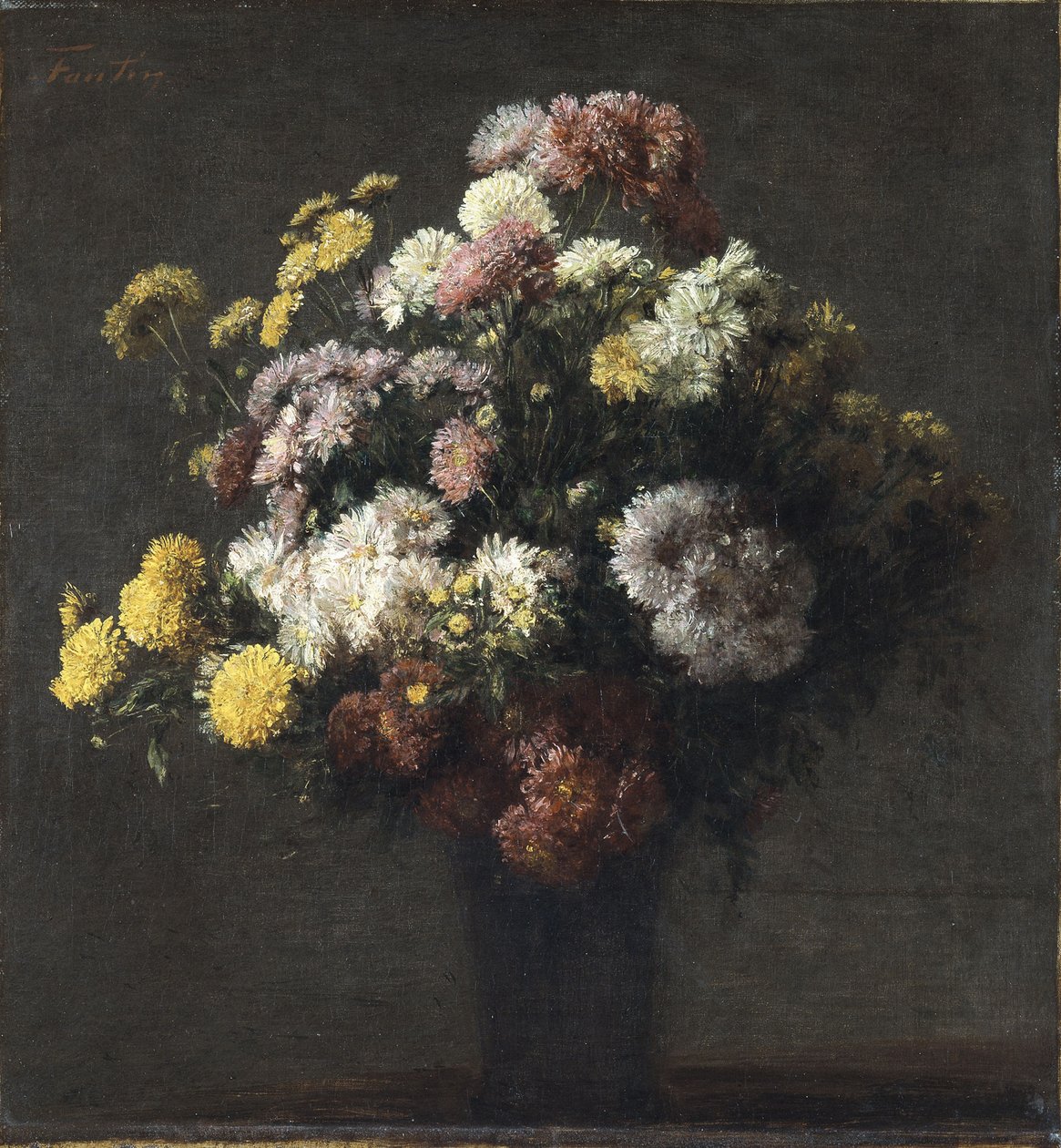 Vase med krysantemum av Ignace Henri Jean Fantin Latour