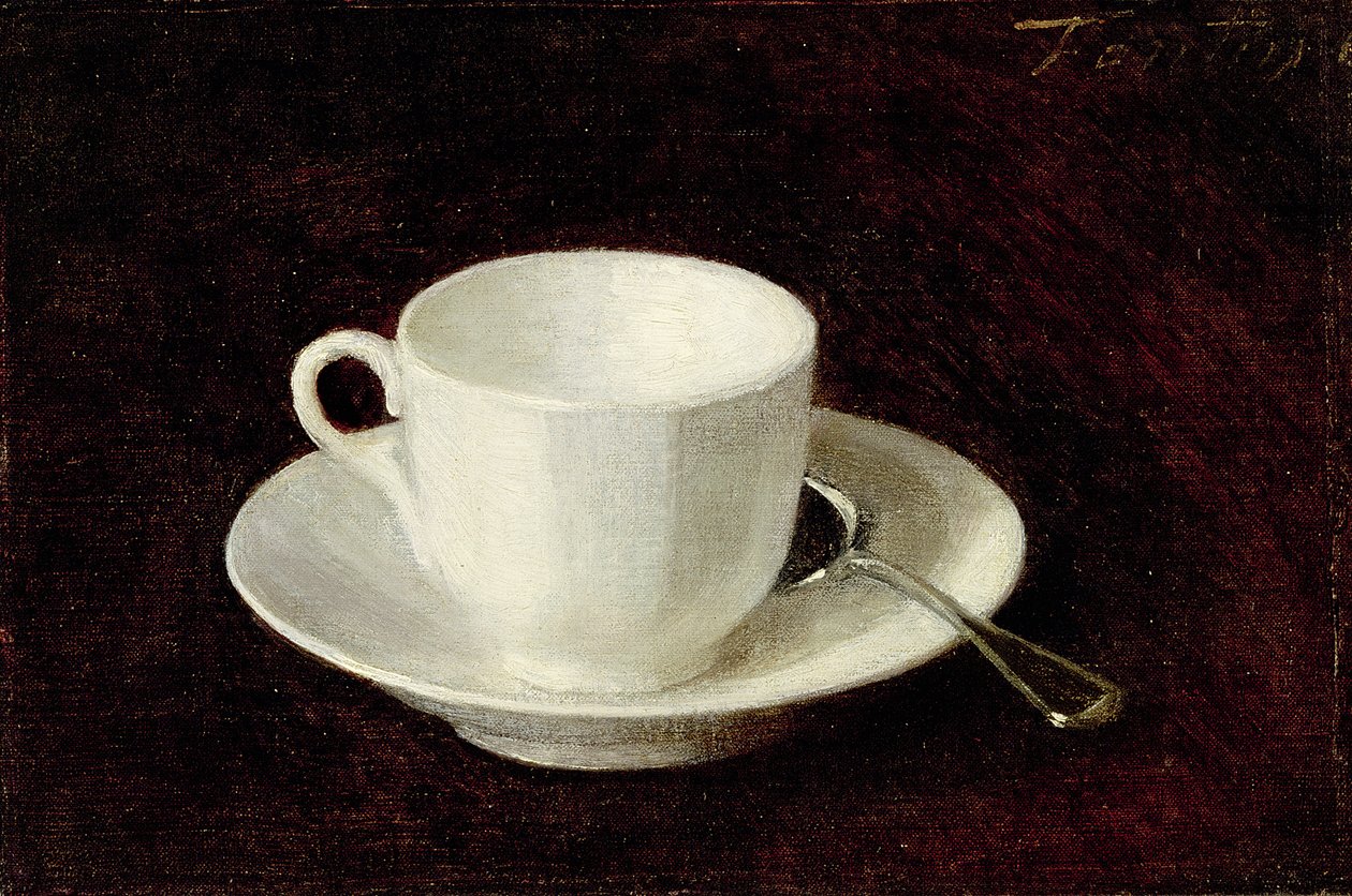 Hvit kopp og tallerken, 1864 av Ignace Henri Jean Fantin Latour