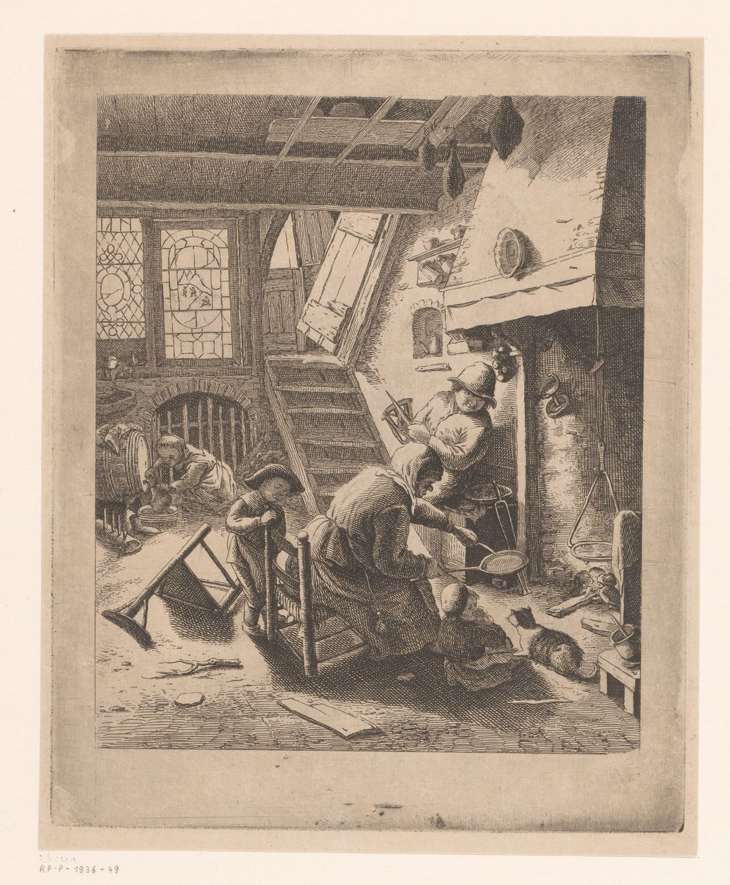 Pannekakebaker med mann og barn av Ignace Joseph de Claussin (attributed to)
