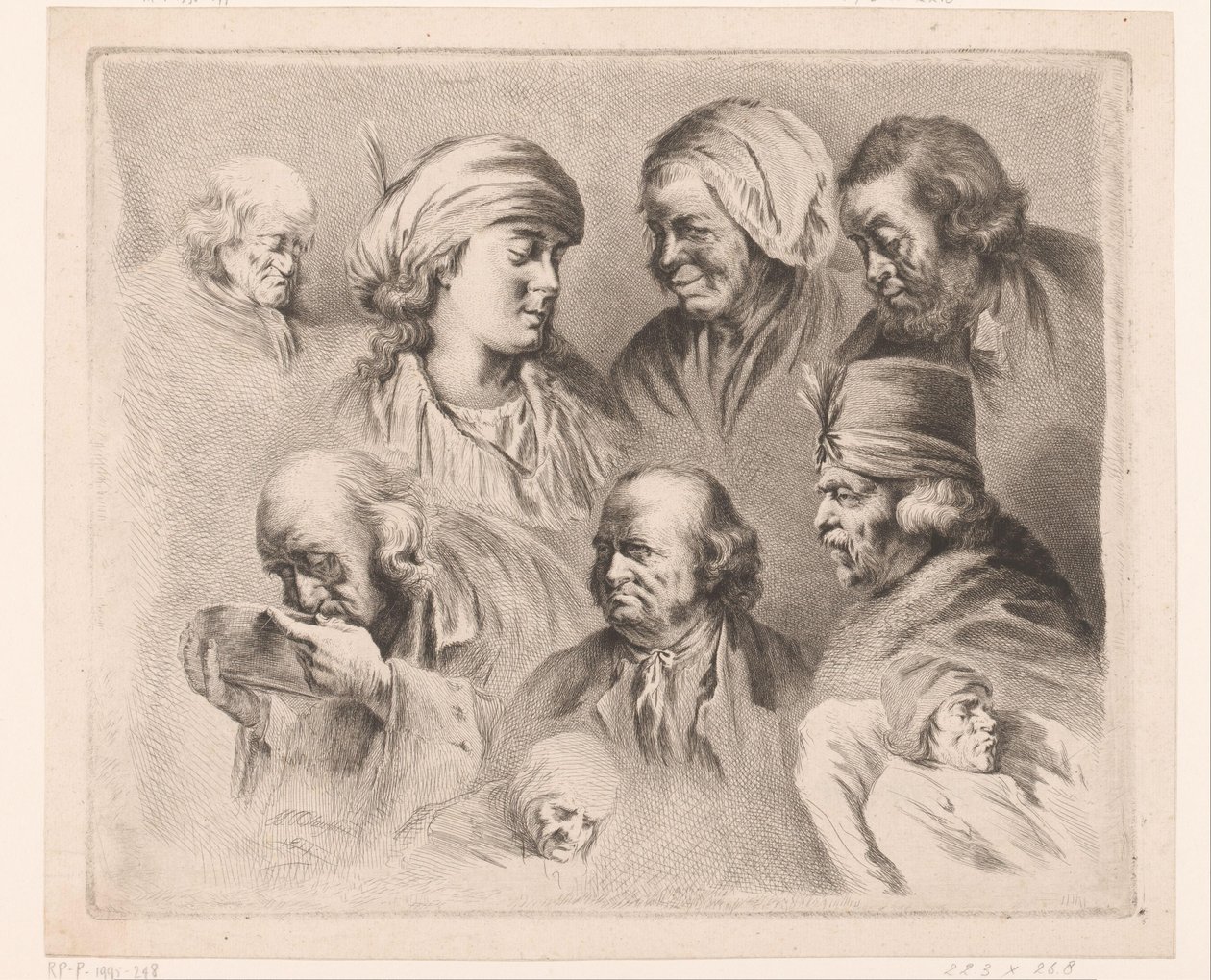 Komposisjon med ni hoder av menn og kvinner i forskjellige aldre av Ignace Joseph de Claussin
