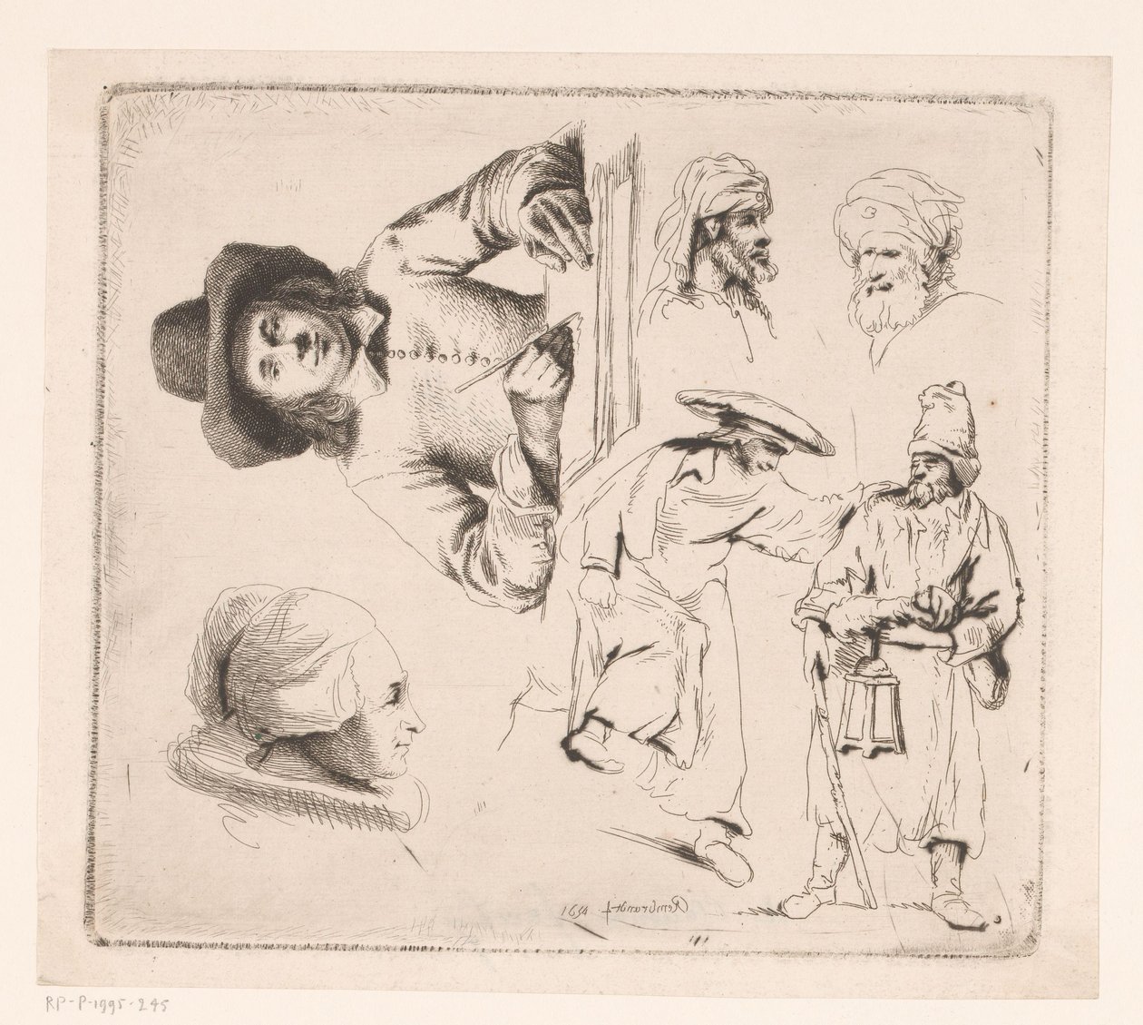Komposisjon med en skrivende mann, et kvinnehode og fire mannsfigurer av Ignace Joseph de Claussin