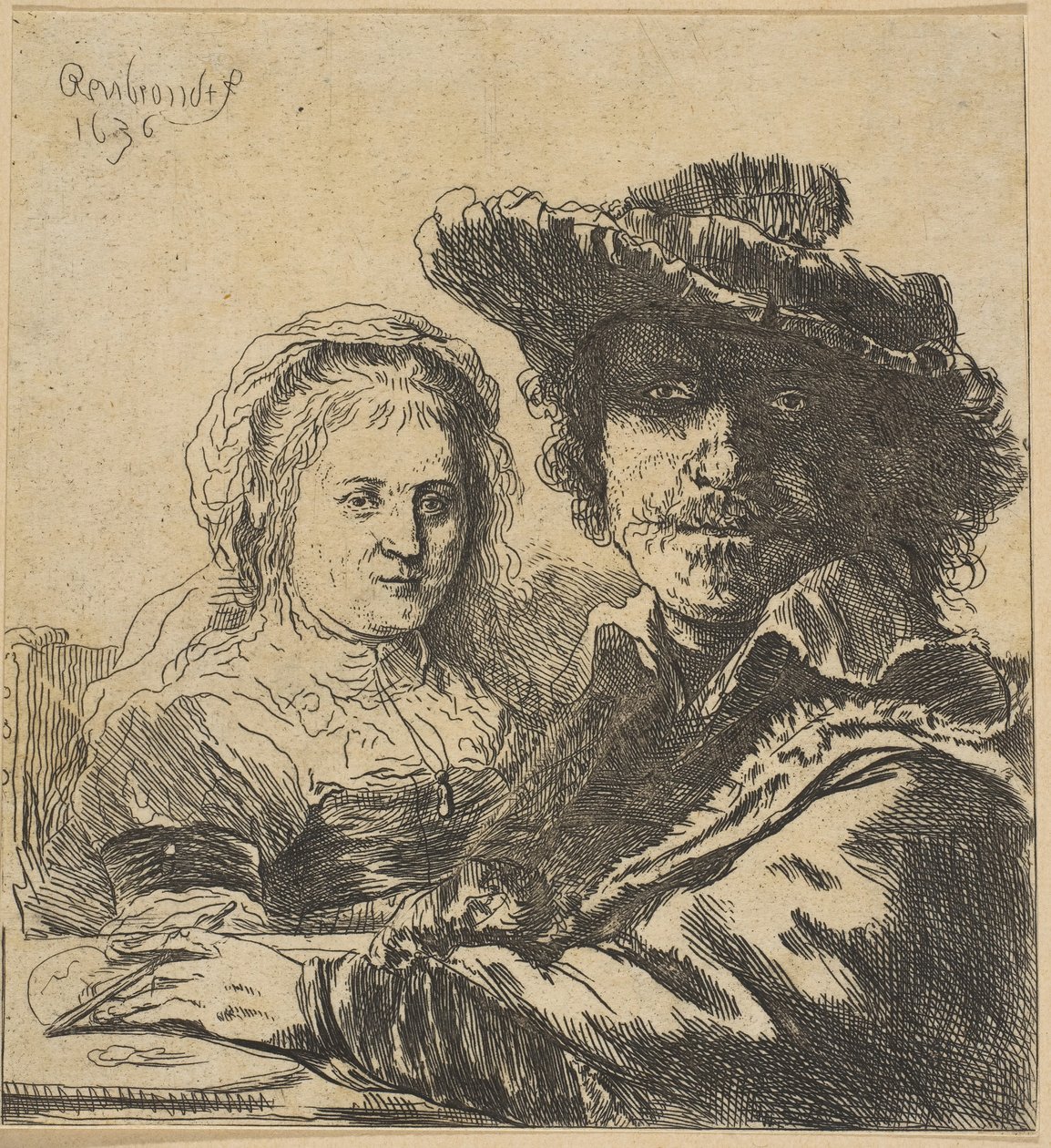Rembrandt og hans kone kopi, 1786-1844. av Ignace Joseph de Claussin
