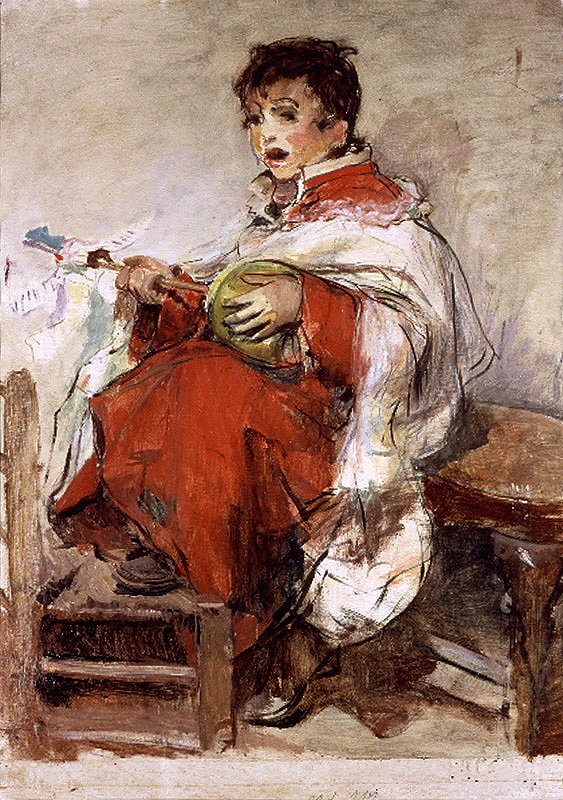 Altergutt som spiller zambomba av Ignacio Pinazo Camarlench