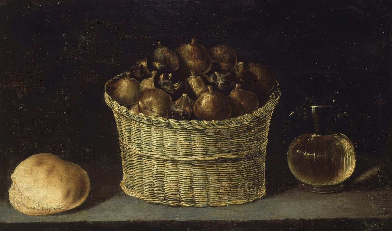 BODEGON (FLETKURV MED FIKEN, BRØD OG JARRITA MED HONNING) - XX ÅRhundre av Ignacio Zuloaga y Zabaleta