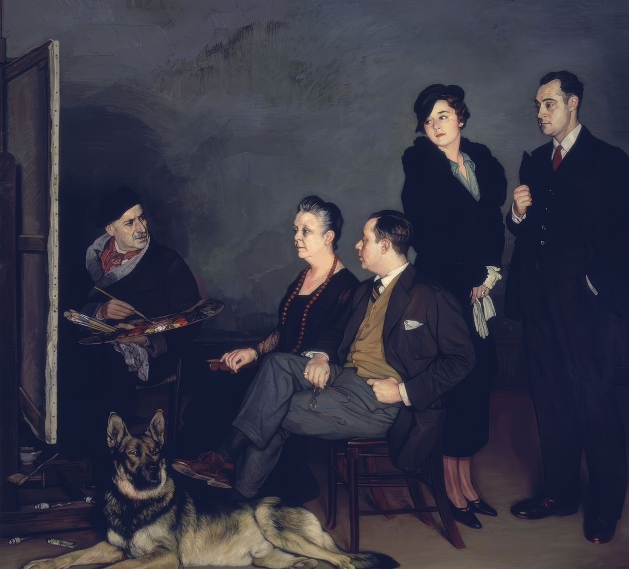 MALEREN OG HANS FAMILIE - 1937 - OLEO / LERT av Ignacio Zuloaga y Zabaleta