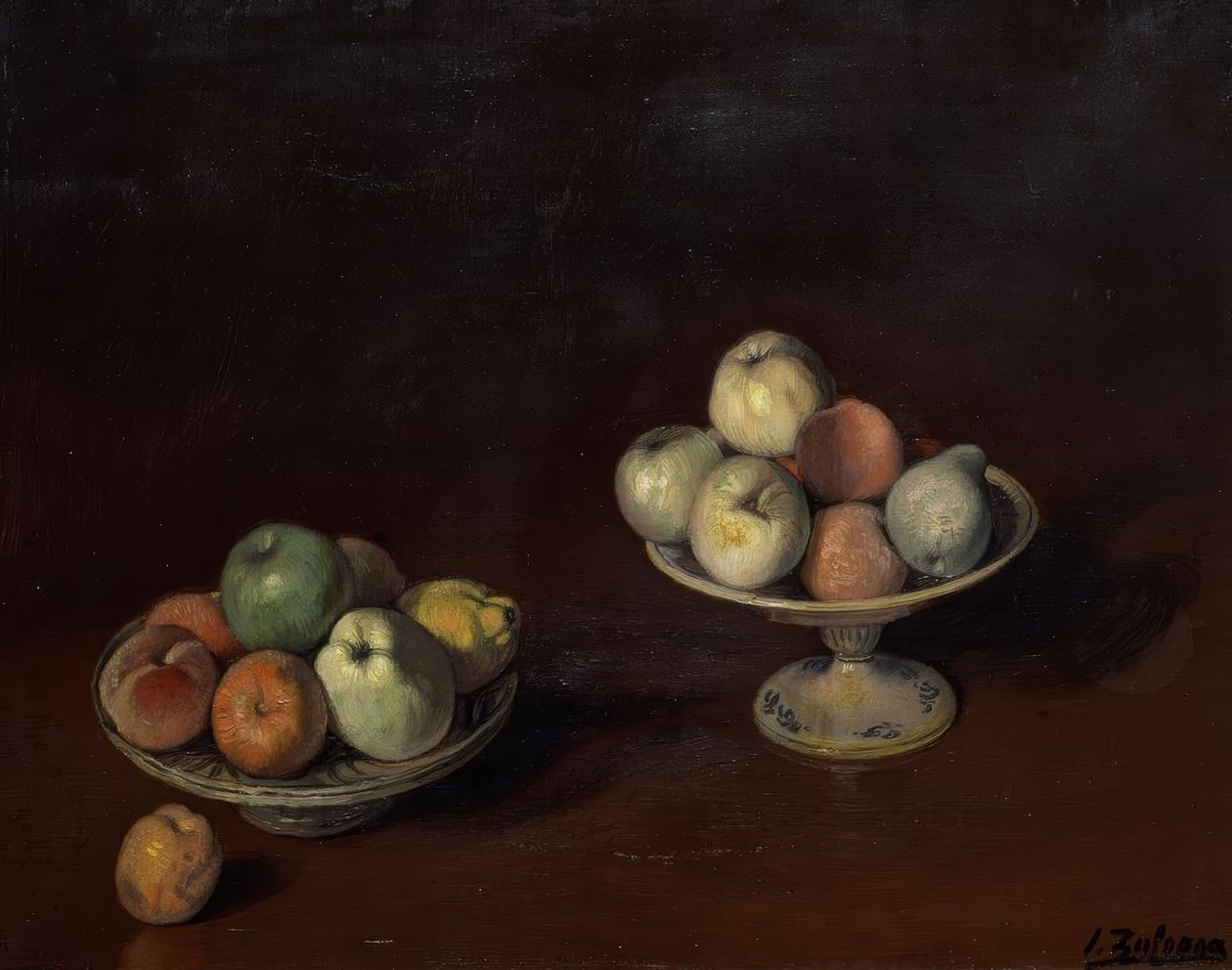 FRUKTSKÅL OG PLATE MED EPLER - O / L - 69X88 CM av Ignacio Zuloaga y Zabaleta
