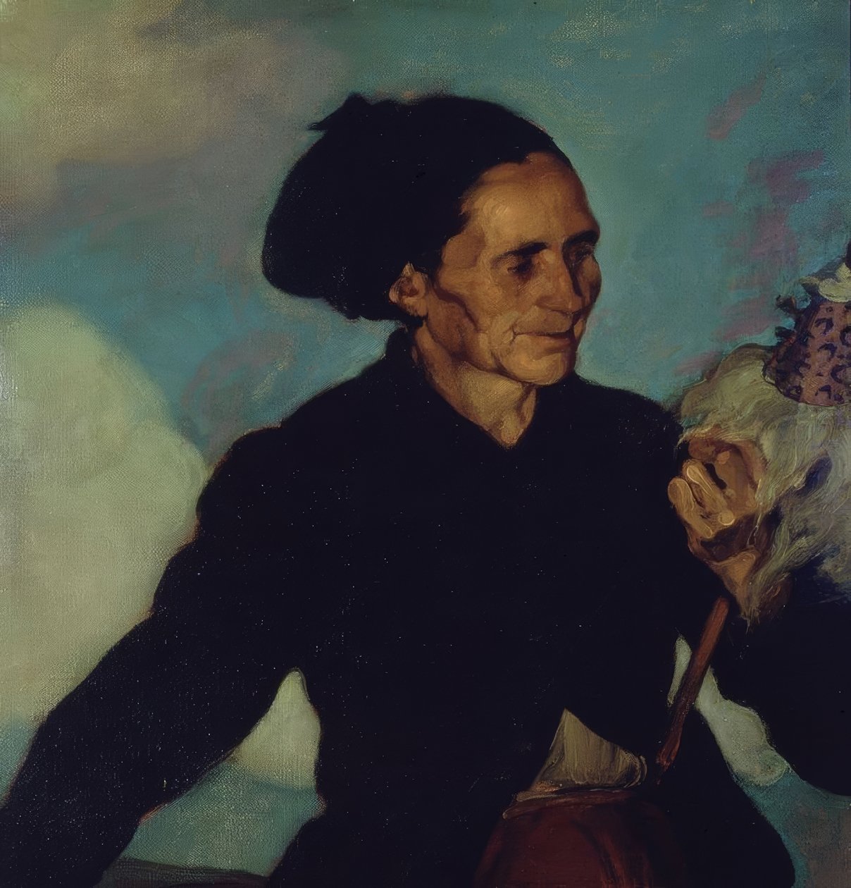 KVINNESPINNING - 1911 - O / L - 63X65 CM av Ignacio Zuloaga y Zabaleta