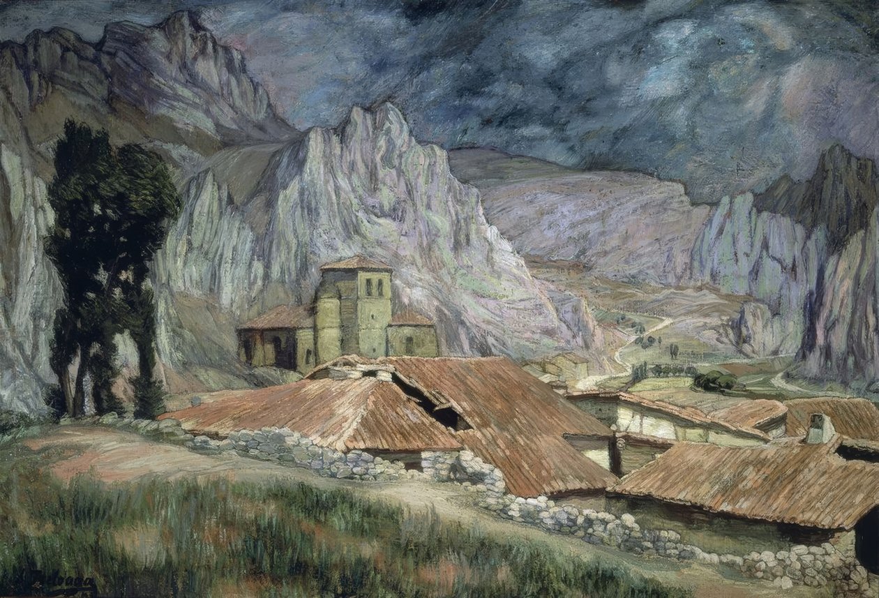PANCORBO LANDSKAP - 1917 - O / L - 90X130 CM av Ignacio Zuloaga y Zabaleta