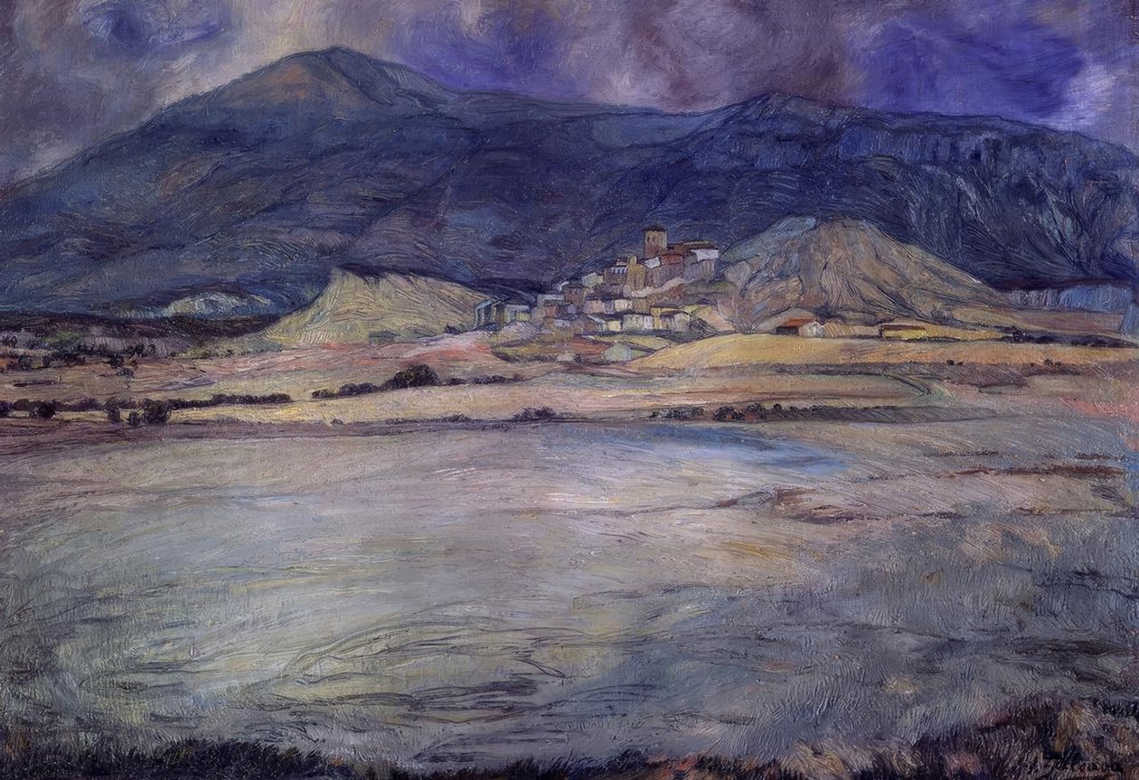 BYEN ZARAGOZA - ESCO - XX CENTURY - OLJE / LERT - 90 X 30 CMS av Ignacio Zuloaga y Zabaleta