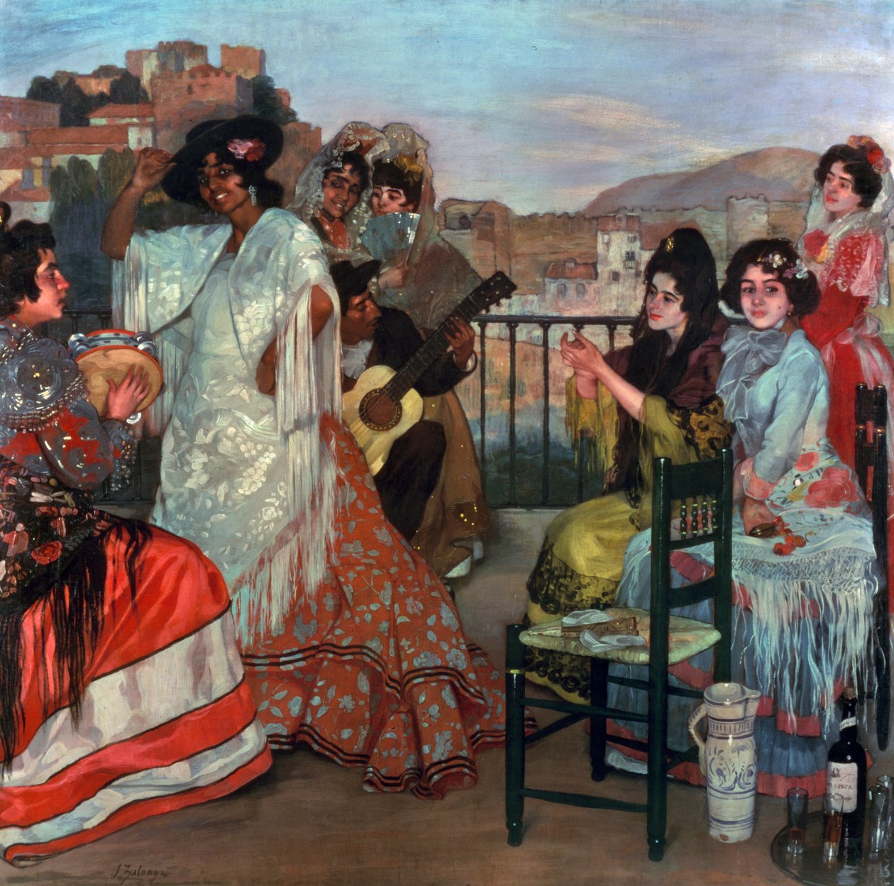 Spiller gitar på balkongen, ca. 1903 av Ignacio Zuloaga y Zabaleta