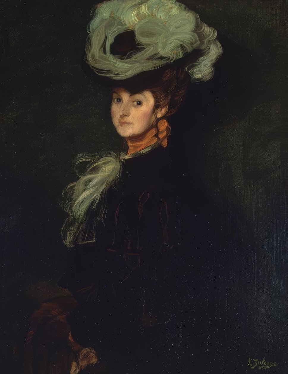 PORTRETT AV ANNIE BOURDIN - 1906 - OLJE / LERT -101X78 CM av Ignacio Zuloaga y Zabaleta