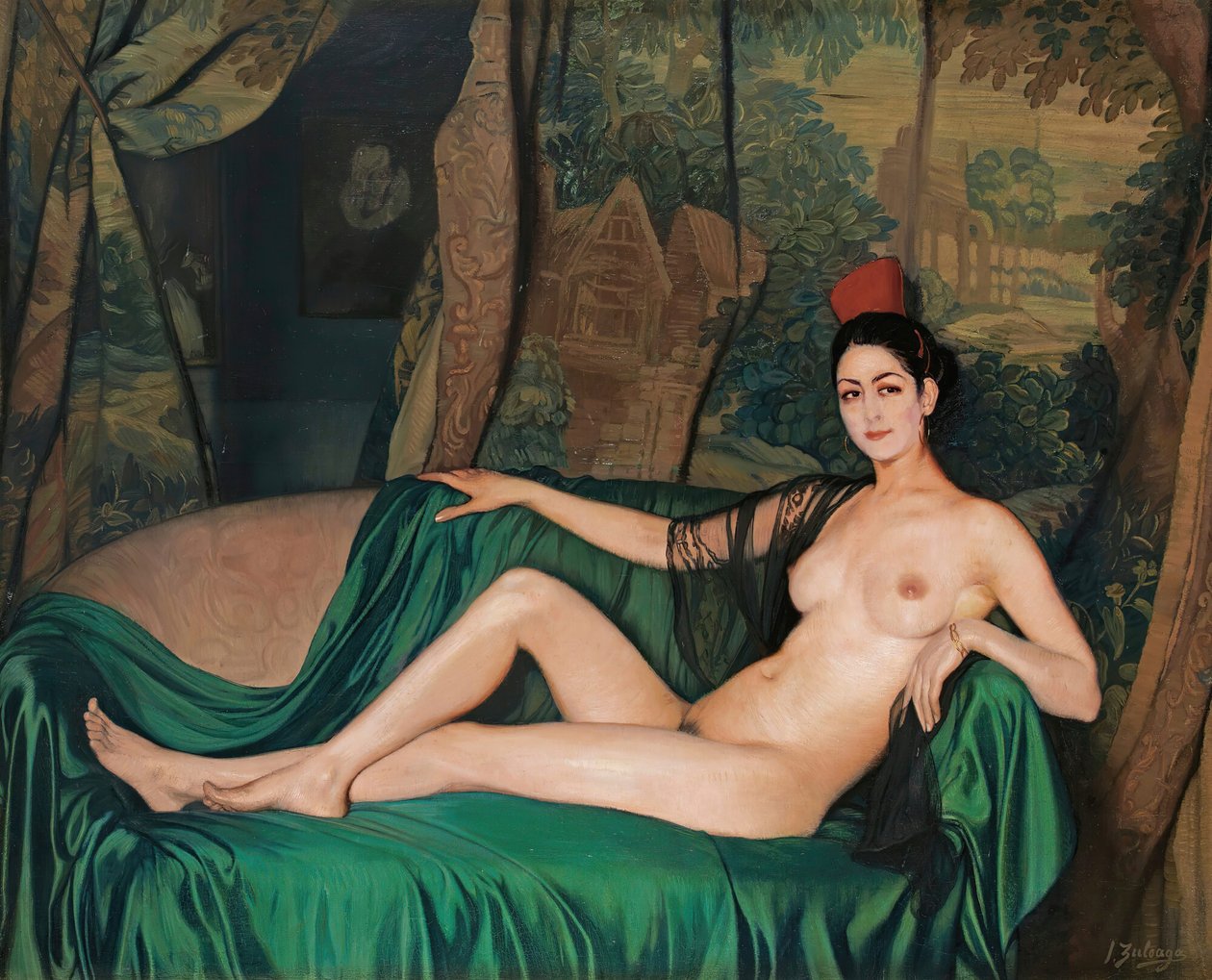 Madame Souty tilbakelent på en Madame Souty-sofa, 1921. av Ignacio Zuloaga y Zabaleto