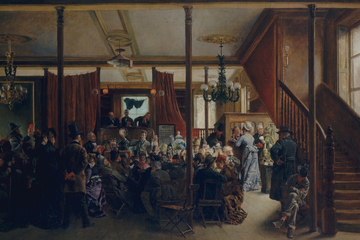 Auksjonssalg i Clinton Hall, New York, 1876, 1876. av Ignacio de León Escosura