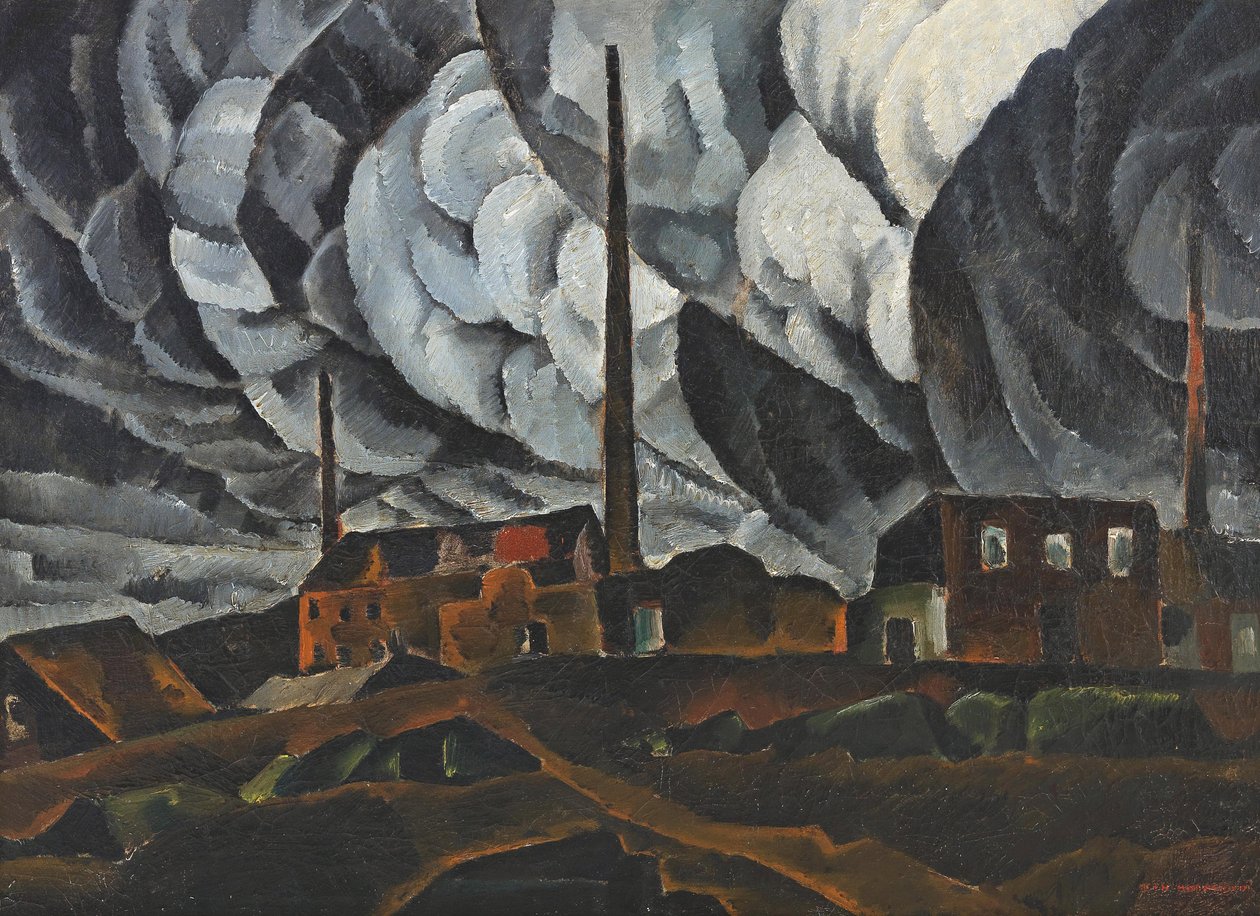 Landskap med fabrikkbygning, tidlig på 1920-tallet. av Ignati Ignatyevich Nivinsky