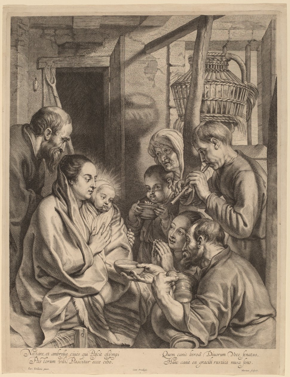 Hyrdenes tilbedelse av Ignatius Cornelis Marinus after Jacob Jordaens
