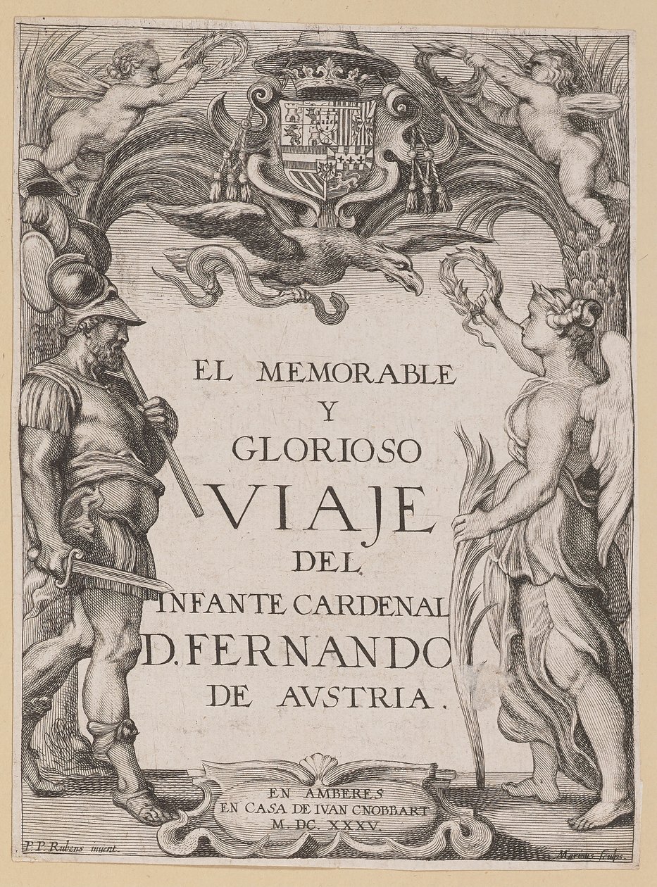 Tittelside for D. De Aedo y Gallert, The...Journey of the Infante Cardenal... av Ignatius Cornelis Marinus after Sir Peter Paul Rubens