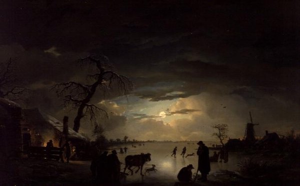 Et vinterlandskap i måneskinn av Ignatius Josephus van Regemorter