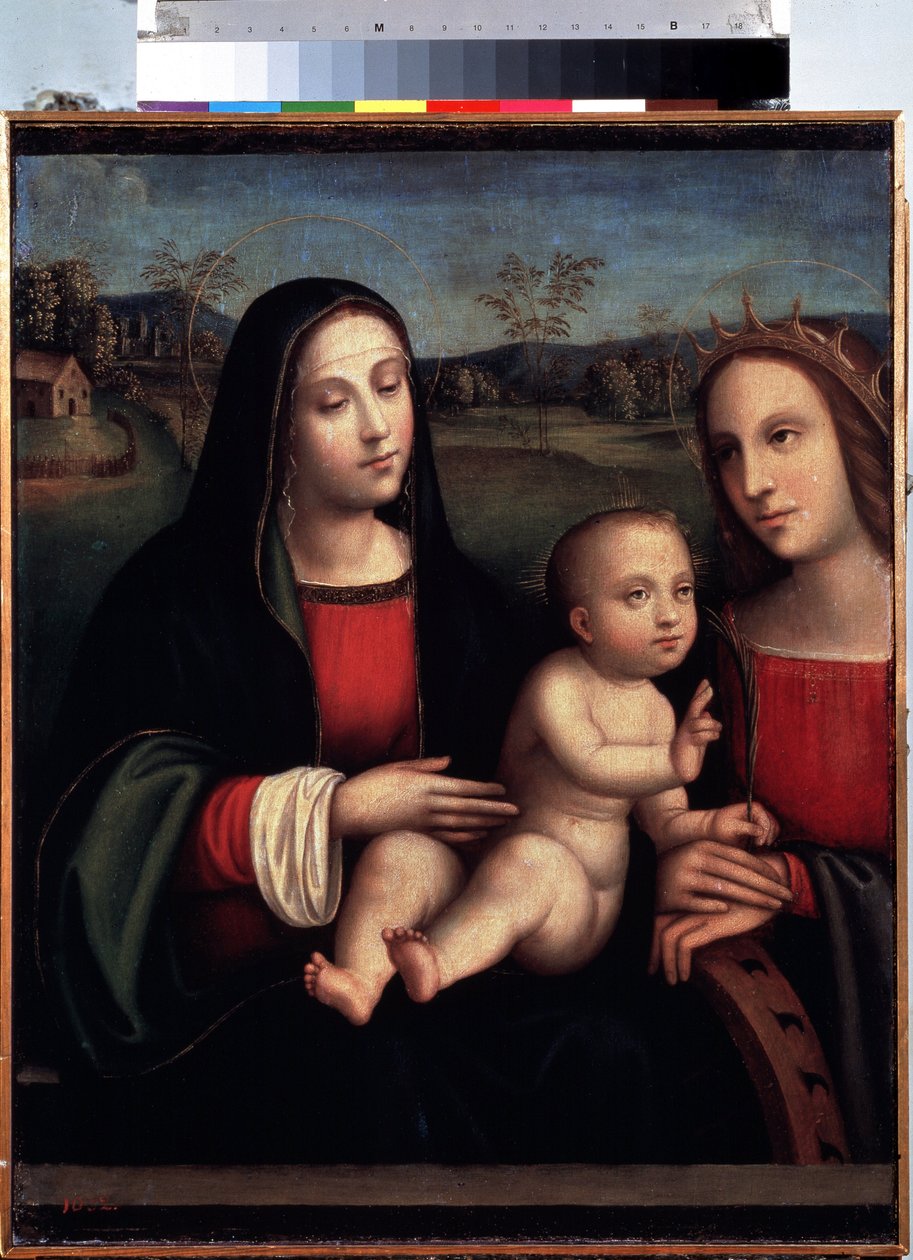 ""Madonna og barn med den hellige Katarina av Alexandria"" Maleri av Francesco Raibolini dit il Francia (1450-1518) Saint Petersburg Hermitage Museum av Il  Francia