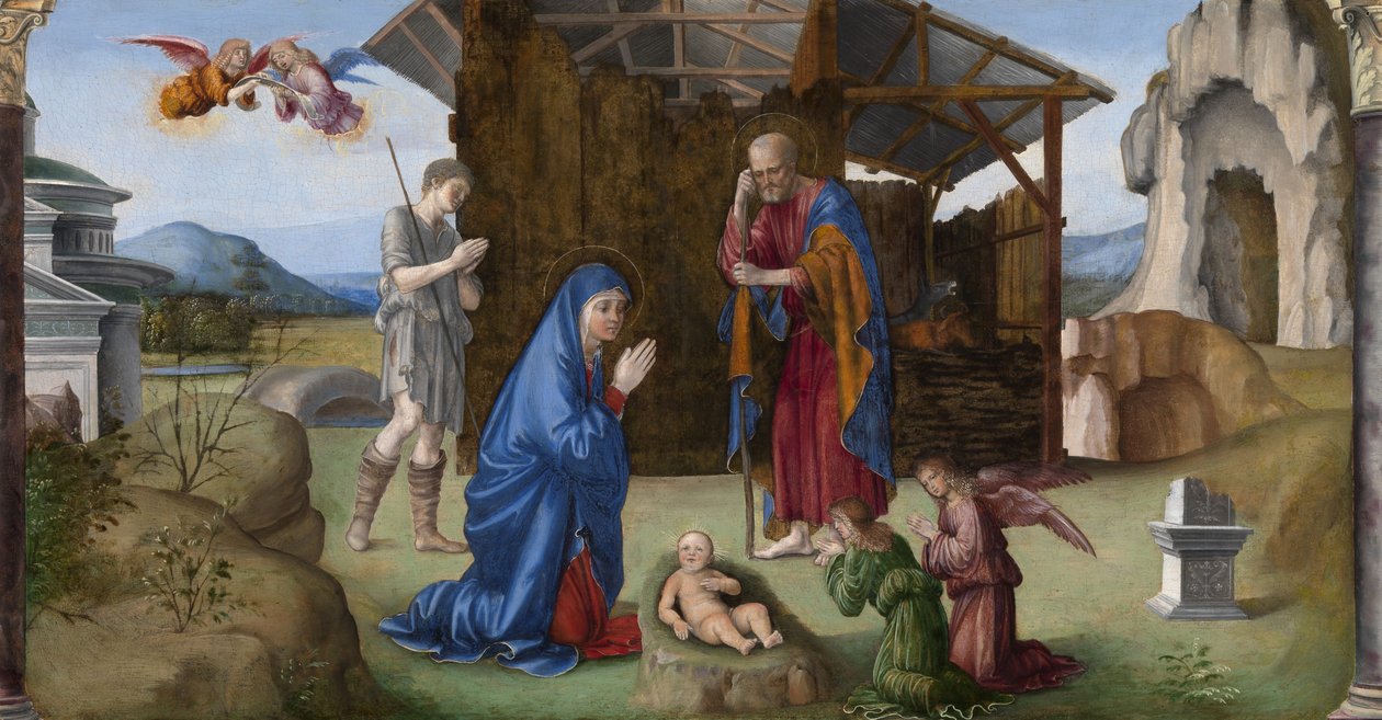 The Nativity (olje på panel) av Il (1450 1517) Francia