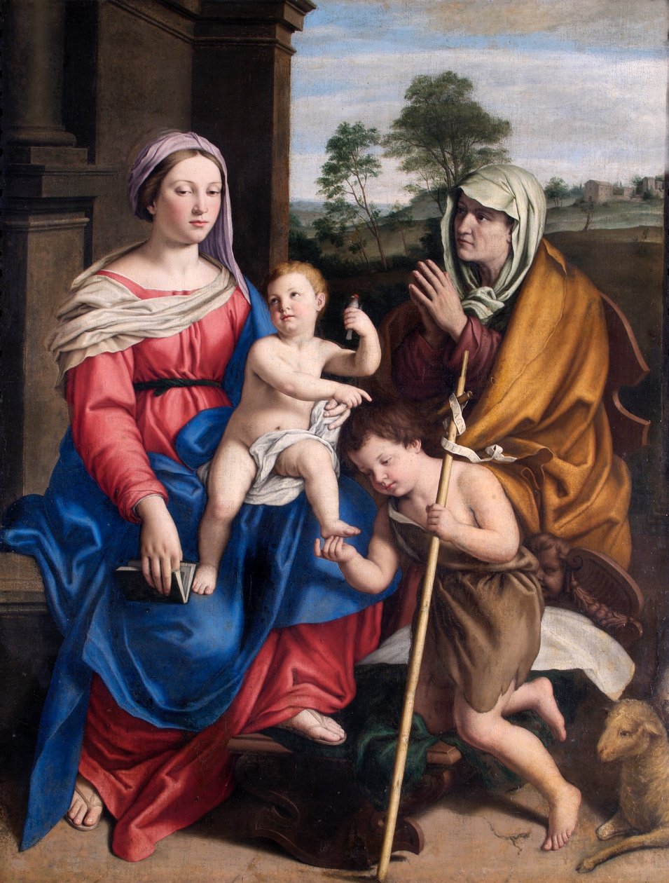 Jomfruen og barnet med St Elizabeth og spedbarnet St John (olje på lerret) av Il (1609 85) Sassoferrato