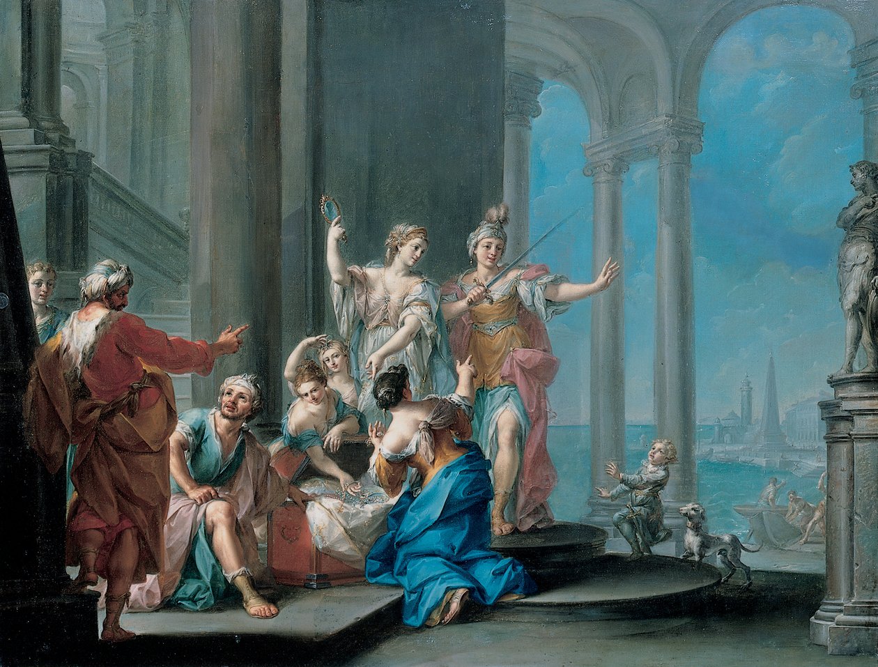 Achilles and the Daughters of Lycomedes (olje på lerret) av Il Sansone