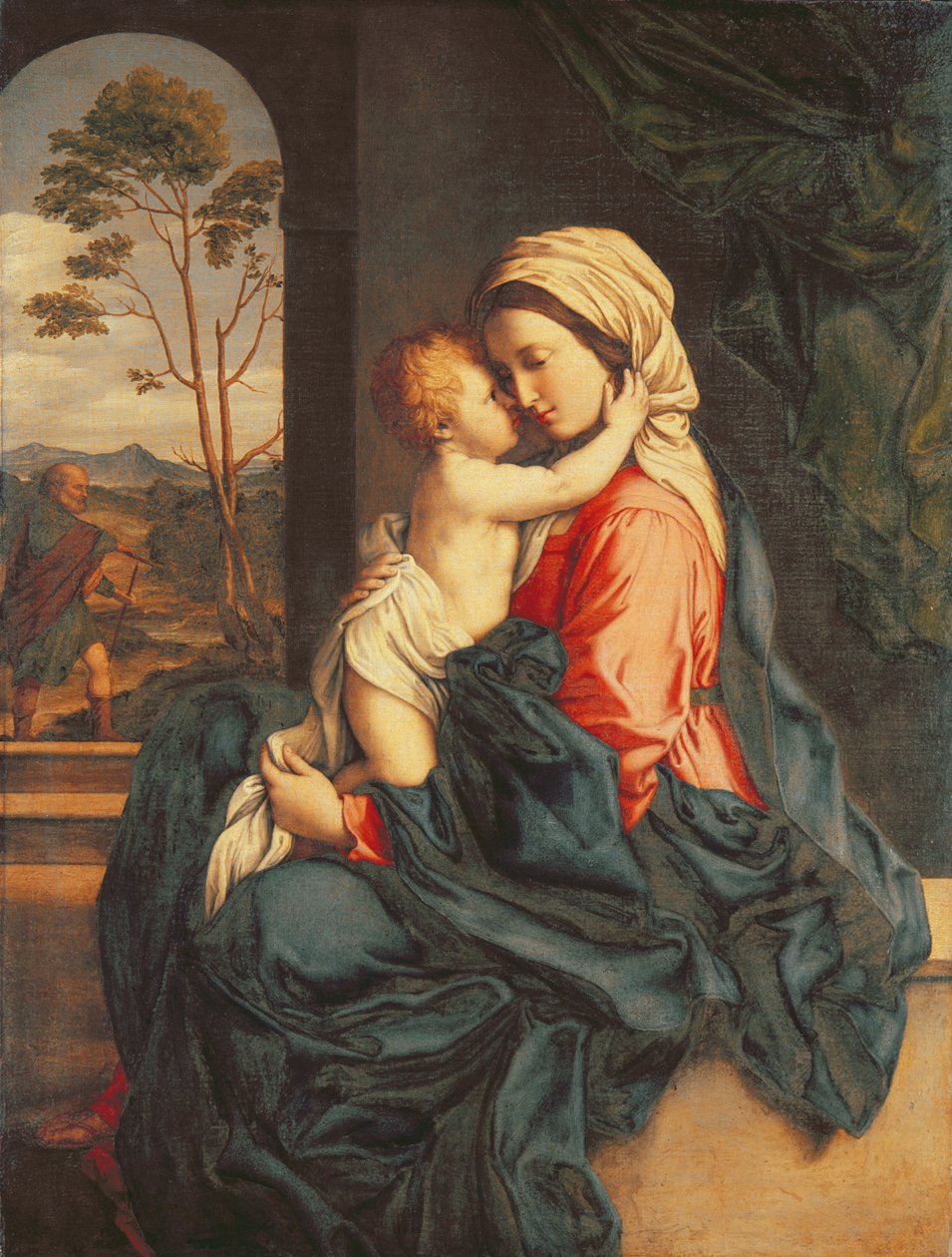 Jomfruen og barnet omfavner ca. 1660-85 av Il Sassoferrato
