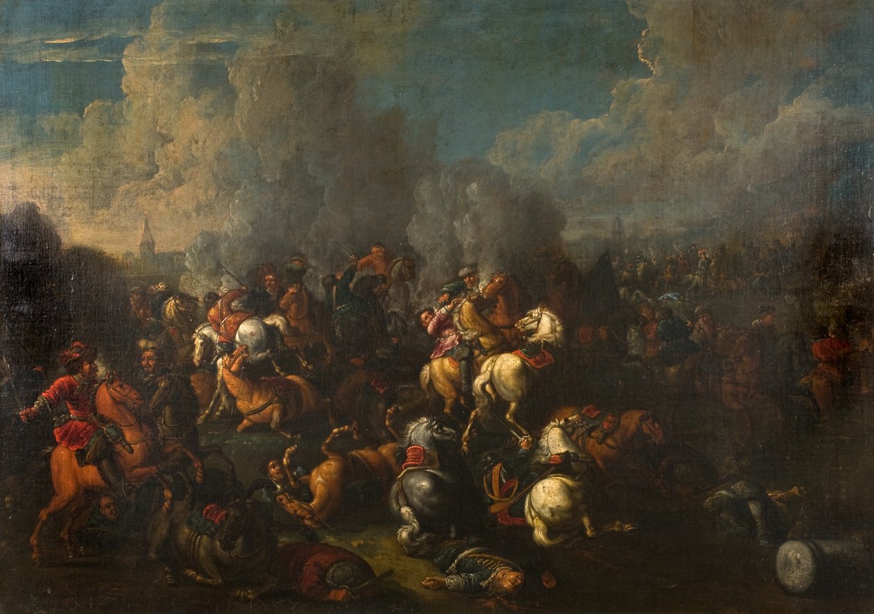 Battle Scene (olje på lerret) av Ilario (follower of) Spolverini