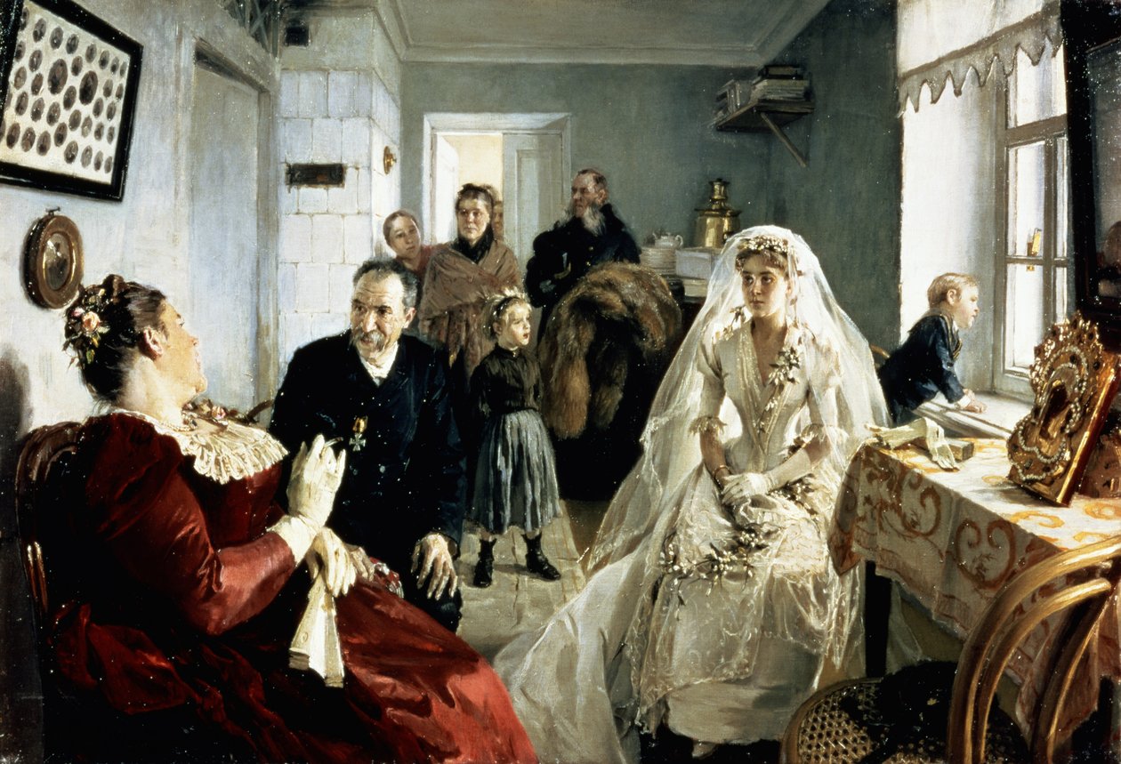 Før bryllupet, 1880-tallet av Illarion Mikhailovich Pryanishnikov