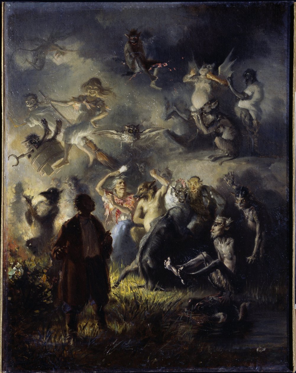 Natt på Bald Mountain. Feiring av sommersolverv, den slaviske festen til Ivan Kupala (tilsvarer Johannesfesten), som blander de tradisjonelle skikkelsene av hedenskap med den kristne ortodokse tradisjonen. Maling av av Illarion Mikhailovich Pryanishnikov