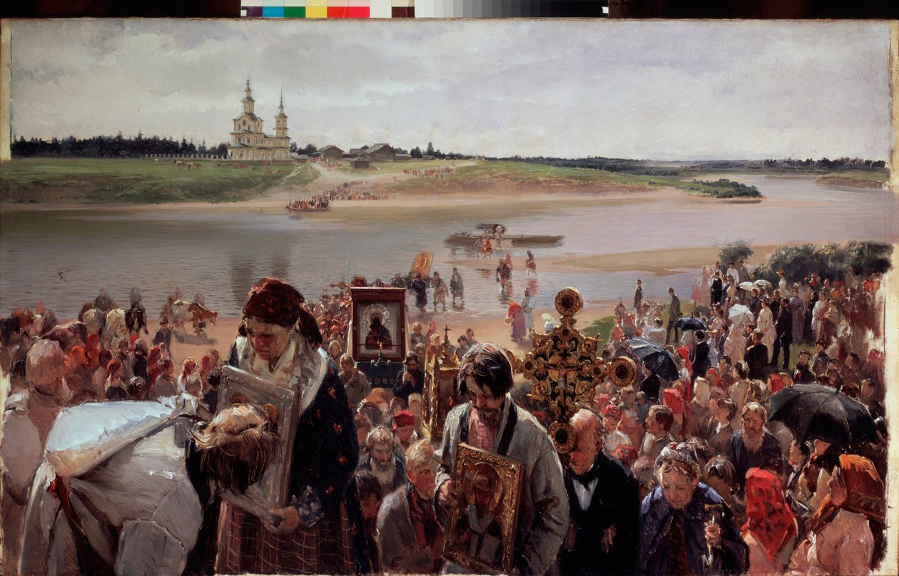 Procession de Paques. Peinture de Illarion Mikhailovich Pryanishnikov (1840–1894), huile sur toile av Illarion Mikhailovich Pryanishnikov