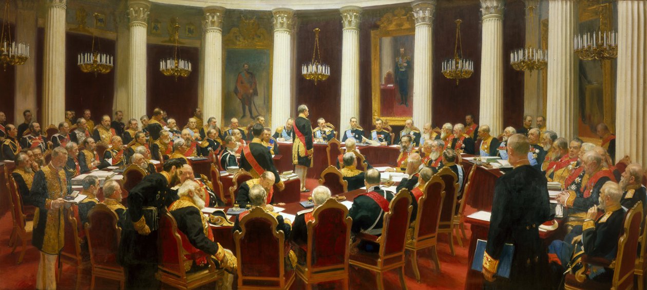 Seremoniell samling av statsrådet 7. mai 1901 for å markere hundreårsdagen for stiftelsen av Ilya Efimovich Repin