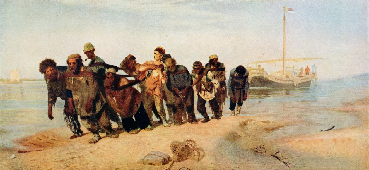 Domfelte som trekker en båt langs Volga-elven, Russland, 1873 av Ilya Efimovich Repin