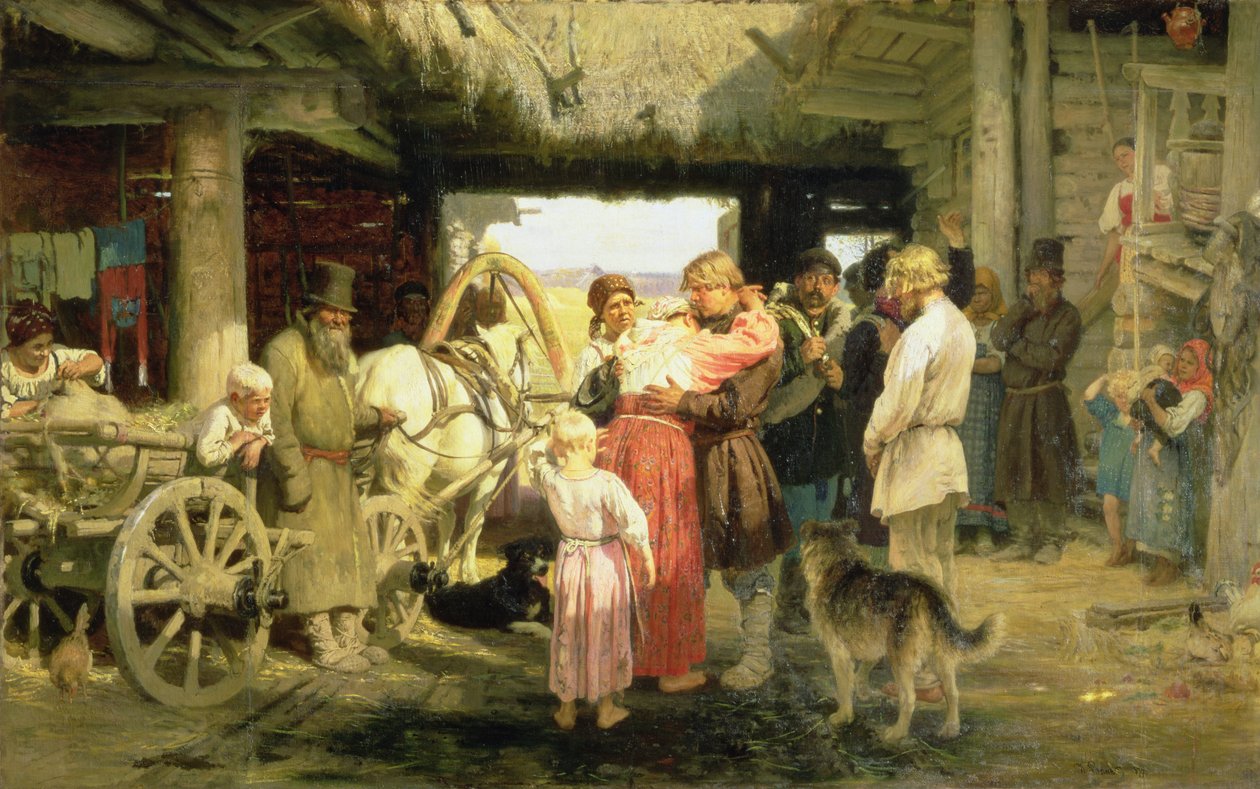 The Permission-Taking of the New Recruit, 1879 av Ilya Efimovich Repin