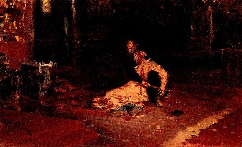 Ivan den fryktelige og hans sønn Ivan. av Ilya Efimovich Repin