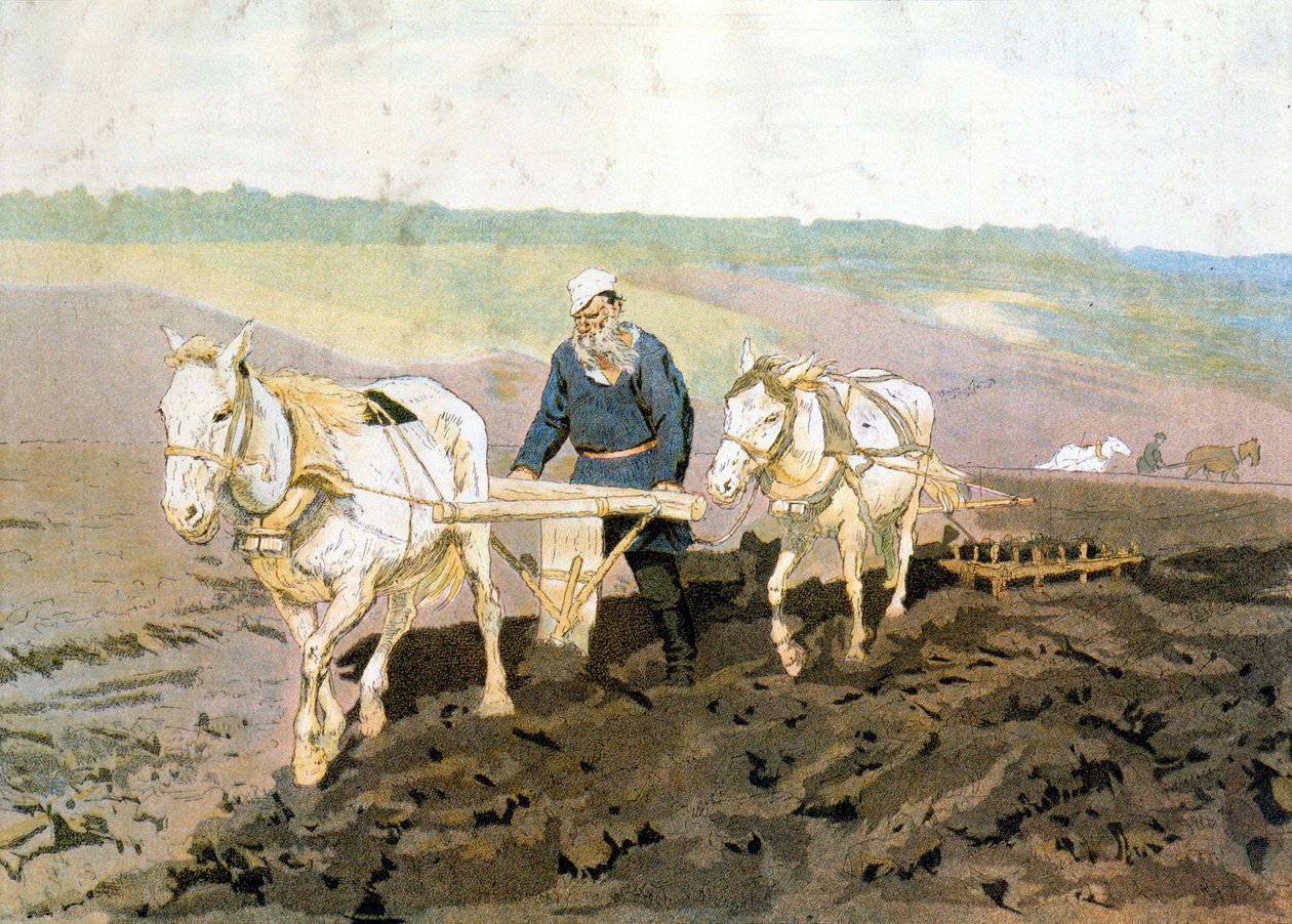 Grev Tolstoj pløyer - ifølge Repines maleri av Ilya Efimovich (after) Repin