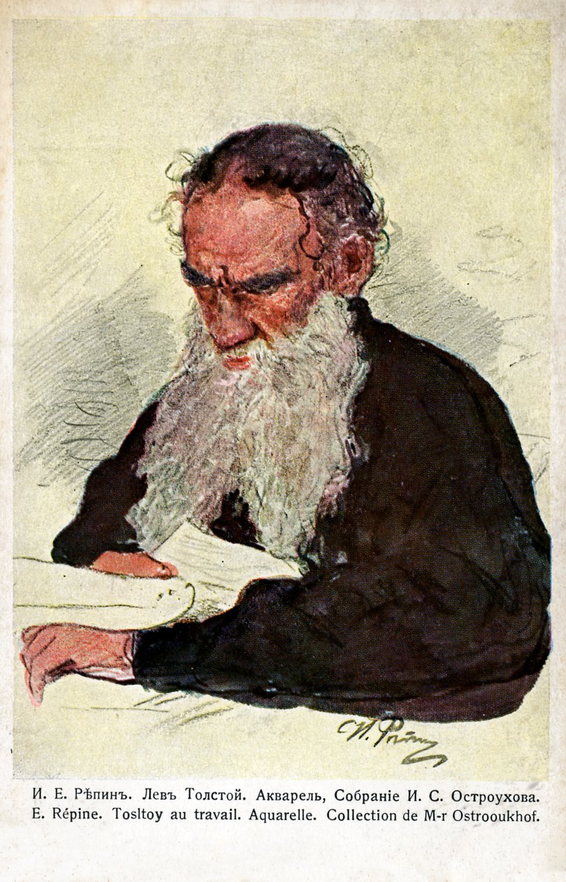 Leo Tolstoy på jobb av Repin av Ilya Efimovich (after) Repin
