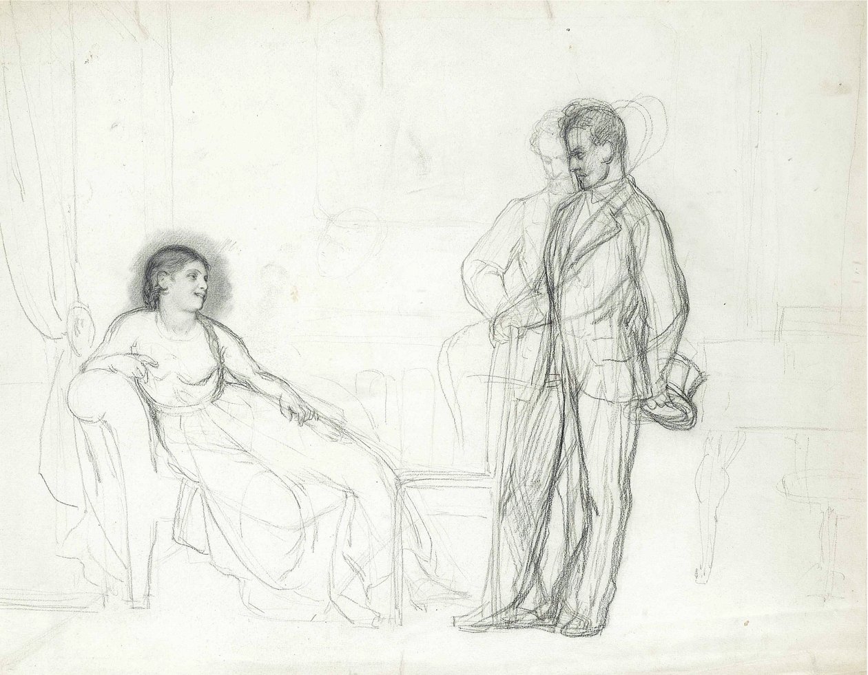 Adelina Patti (1843-1919) som Violetta i operaen La traviata av Giuseppe Verdi par Repin, Ilya Yefimovich (1844-1930), Slutten 1860-begynnelsen av 1870-tallet - Blyant på papir - Konstantinpalasset, St. Petersburg av Ilya Efimovich Repin
