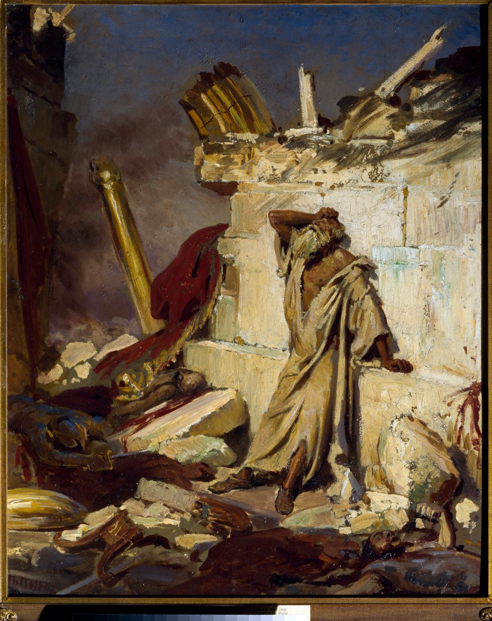 ""Jeremie sørger over ødeleggelsen av Jerusalem"" Maleri av Ilya Yefimovich Repin (Ilia Repin) (1844-1930) 1870, Dim 91,3x75 cm State Tretyakov Gallery, Moskva av Ilya Efimovich Repin