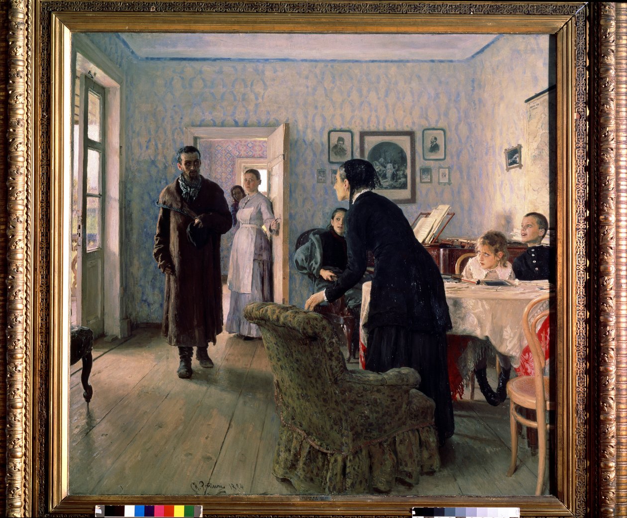 ""The Unexpected Return" (Unexpected Return) Den uventede returen av politisk eksil på tidspunktet for de nihilistiske bevegelsene på 1880-tallet. Maleri av Ilya Yefimovich Repin (Ilia Repin) (1844-1930) 1884-1888 Søn. 160 .5 x . 167,5 cm Tretyakov statsga av Ilya Efimovich Repin