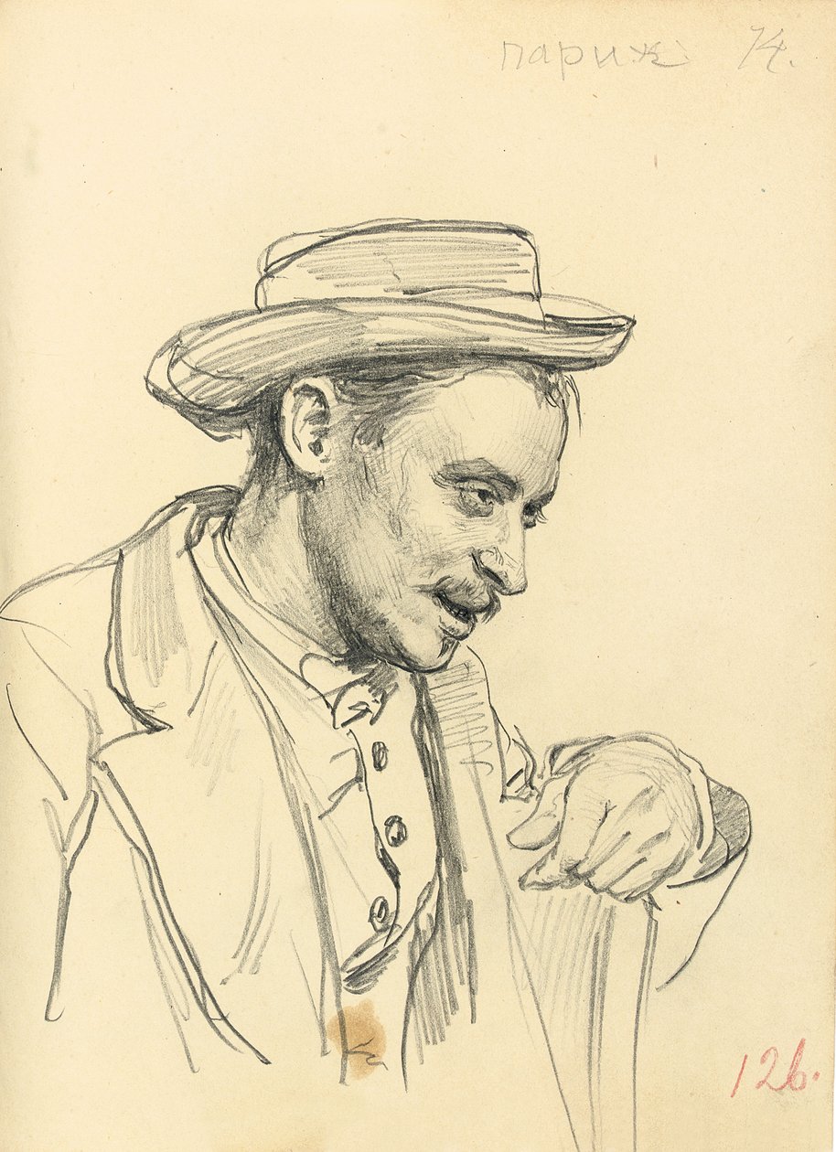 Mann med hatt i profil, ca. 1872-1875 av Ilya Efimovich Repin